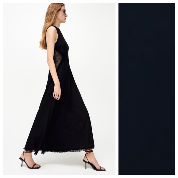 NWT. Zara Black Combination Lace Maxi Dress. Size S. - Picture 3 of 11